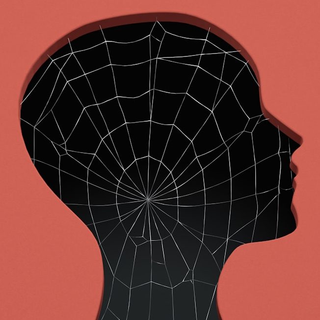 a black mask on a red background